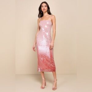 Lulus Glittery Wonder Light Pink Ombre Sequin Sleeveless Midi Dress
